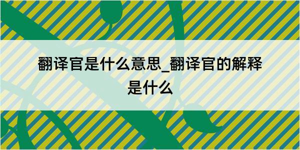 翻译官是什么意思_翻译官的解释是什么