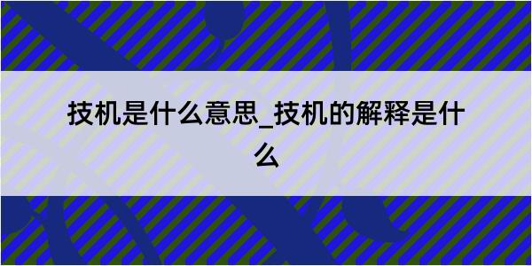 技机是什么意思_技机的解释是什么