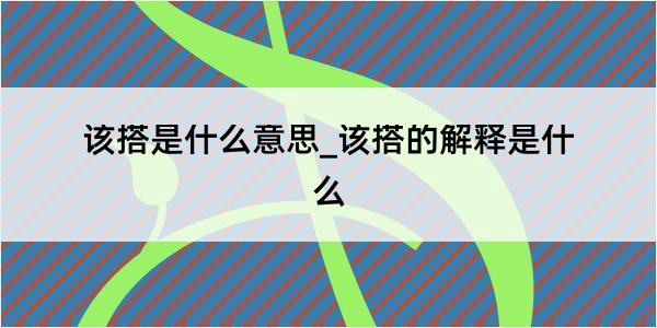 该搭是什么意思_该搭的解释是什么