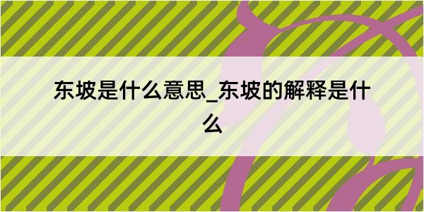 东坡是什么意思_东坡的解释是什么