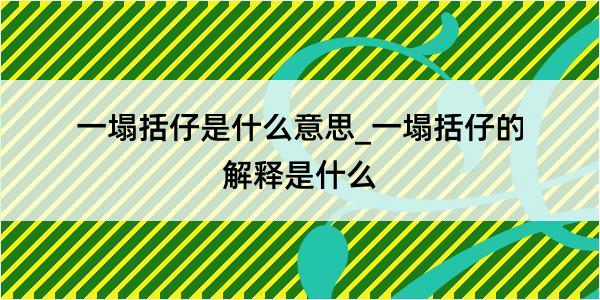 一塌括仔是什么意思_一塌括仔的解释是什么