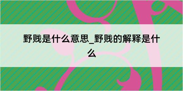 野贱是什么意思_野贱的解释是什么