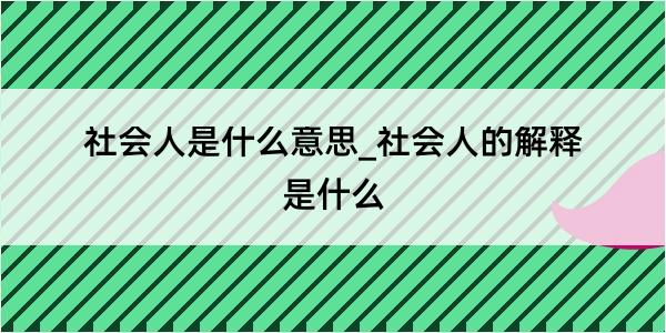 社会人是什么意思_社会人的解释是什么