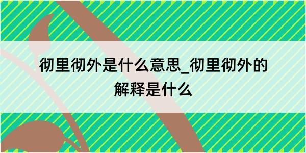 彻里彻外是什么意思_彻里彻外的解释是什么