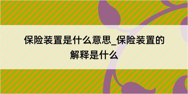 保险装置是什么意思_保险装置的解释是什么