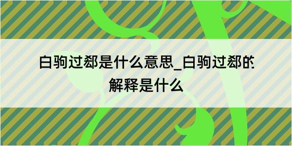 白驹过郄是什么意思_白驹过郄的解释是什么