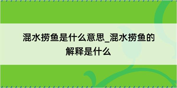 混水捞鱼是什么意思_混水捞鱼的解释是什么