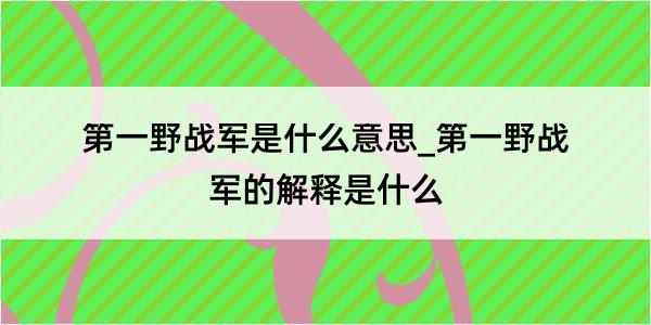 第一野战军是什么意思_第一野战军的解释是什么