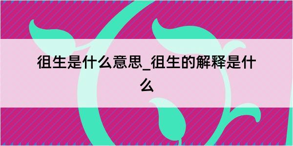 徂生是什么意思_徂生的解释是什么