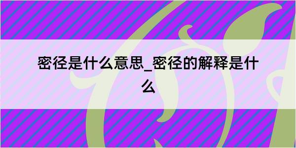 密径是什么意思_密径的解释是什么