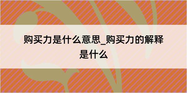 购买力是什么意思_购买力的解释是什么