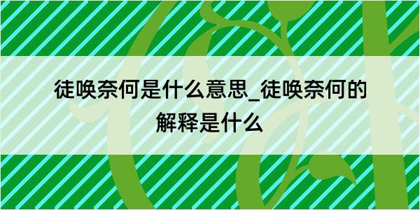 徒唤奈何是什么意思_徒唤奈何的解释是什么