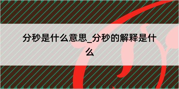 分秒是什么意思_分秒的解释是什么