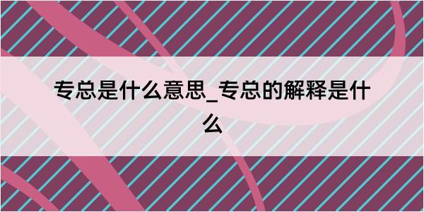 专总是什么意思_专总的解释是什么