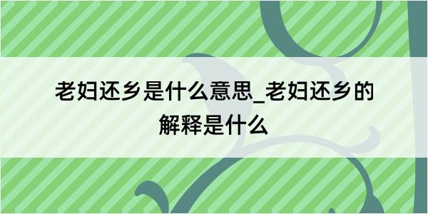 老妇还乡是什么意思_老妇还乡的解释是什么