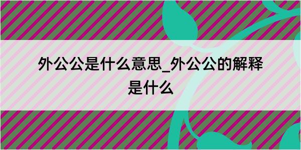 外公公是什么意思_外公公的解释是什么