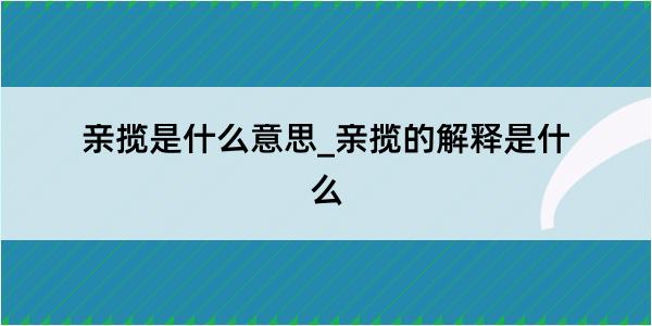 亲揽是什么意思_亲揽的解释是什么