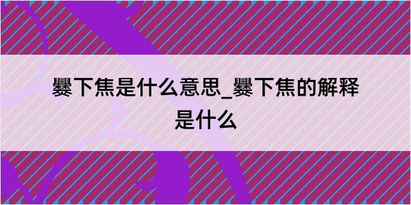 爨下焦是什么意思_爨下焦的解释是什么