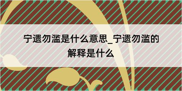 宁遗勿滥是什么意思_宁遗勿滥的解释是什么