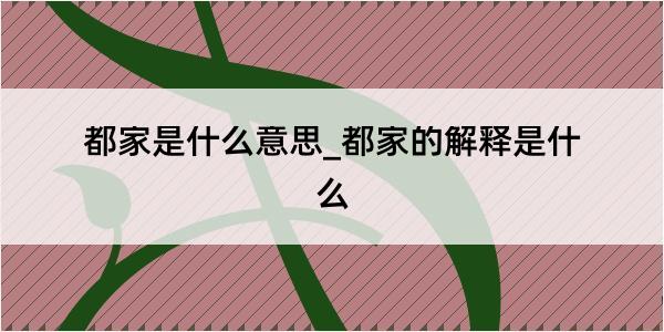 都家是什么意思_都家的解释是什么