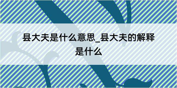 县大夫是什么意思_县大夫的解释是什么