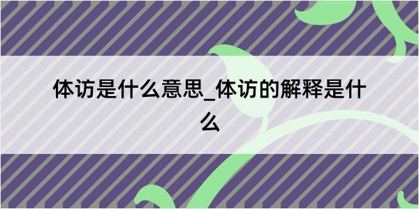 体访是什么意思_体访的解释是什么