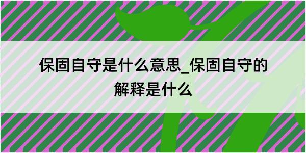 保固自守是什么意思_保固自守的解释是什么