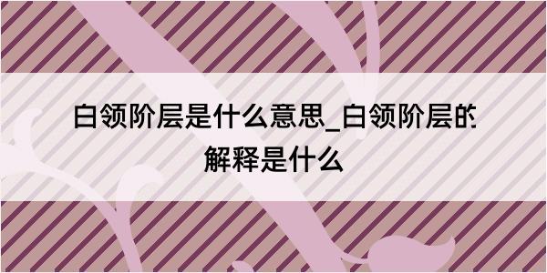 白领阶层是什么意思_白领阶层的解释是什么