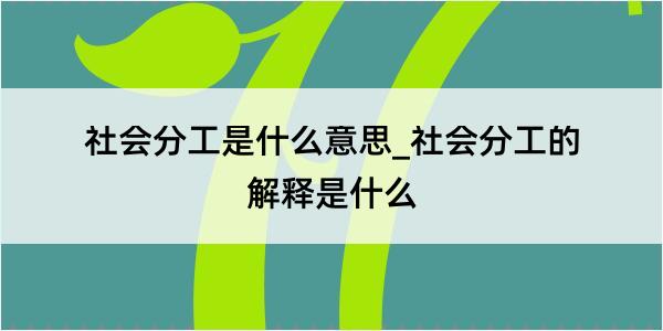 社会分工是什么意思_社会分工的解释是什么