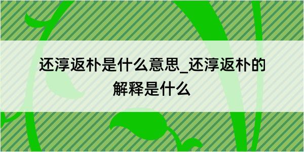 还淳返朴是什么意思_还淳返朴的解释是什么