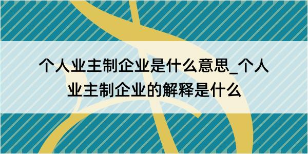 个人业主制企业是什么意思_个人业主制企业的解释是什么