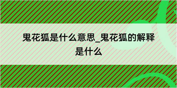 鬼花狐是什么意思_鬼花狐的解释是什么