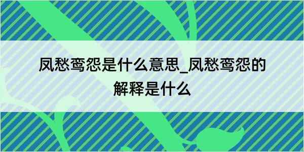 凤愁鸾怨是什么意思_凤愁鸾怨的解释是什么