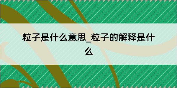 粒子是什么意思_粒子的解释是什么