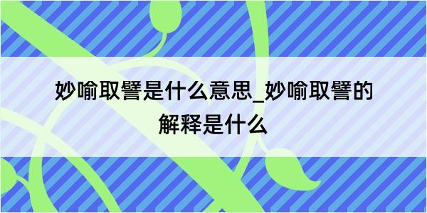 妙喻取譬是什么意思_妙喻取譬的解释是什么