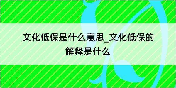 文化低保是什么意思_文化低保的解释是什么