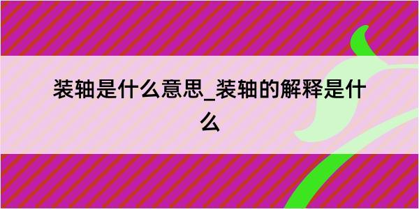 装轴是什么意思_装轴的解释是什么