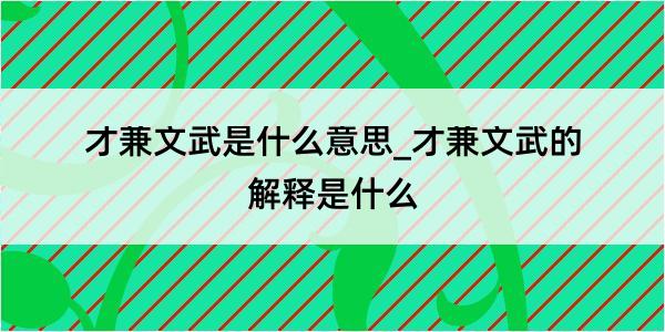 才兼文武是什么意思_才兼文武的解释是什么