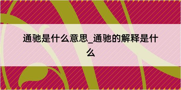 通驰是什么意思_通驰的解释是什么