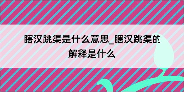 瞎汉跳渠是什么意思_瞎汉跳渠的解释是什么