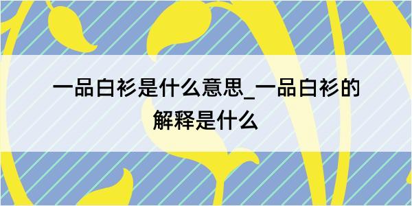 一品白衫是什么意思_一品白衫的解释是什么