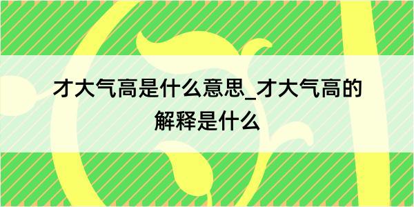 才大气高是什么意思_才大气高的解释是什么