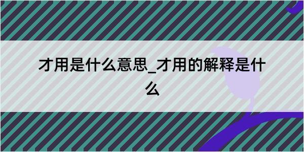 才用是什么意思_才用的解释是什么