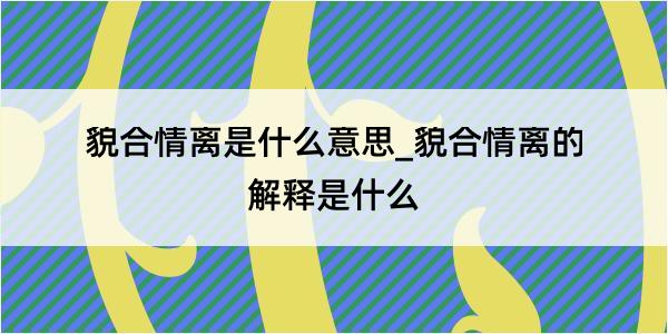 貌合情离是什么意思_貌合情离的解释是什么