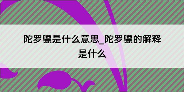 陀罗骠是什么意思_陀罗骠的解释是什么