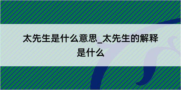 太先生是什么意思_太先生的解释是什么