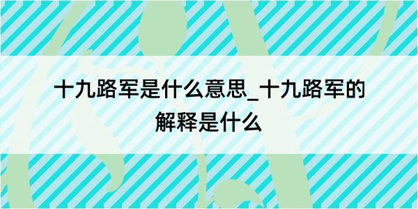 十九路军是什么意思_十九路军的解释是什么