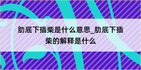 肋底下插柴是什么意思_肋底下插柴的解释是什么