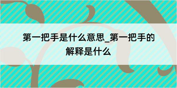 第一把手是什么意思_第一把手的解释是什么