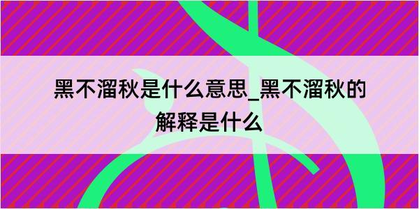 黑不溜秋是什么意思_黑不溜秋的解释是什么